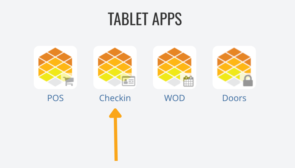 Tablet Apps screen showing the Check-In application.