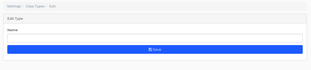 FitHive Add Class Type window showing the field used to enter the name of a new class type before saving.