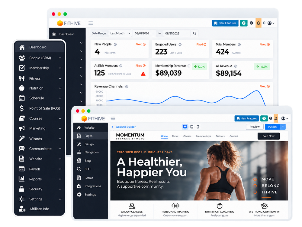 FitHive dashboard and website builder